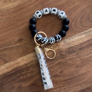 Cow print MAMA silicone bead keychain